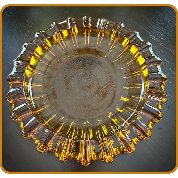 Vintage Fostoria Honey Amber Glass Ashtray or Trinket Dish (no chips) Ribbed - Picture 1 of 2